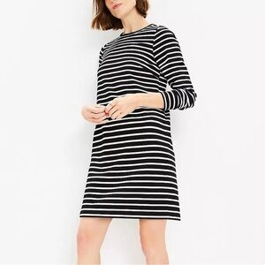 LOFT Black and White Striped Long Sleeve Dress NWT